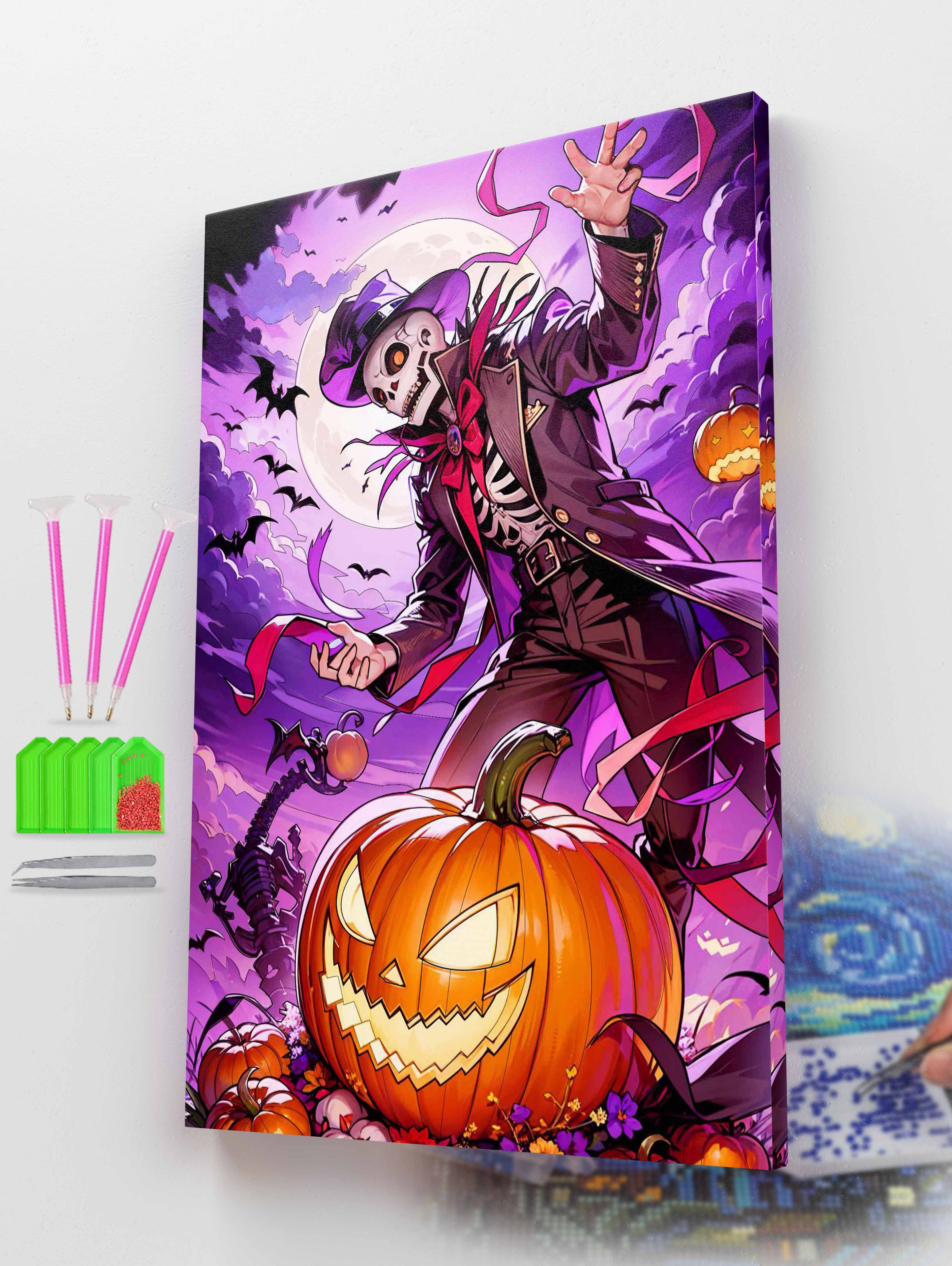 Spooky Skeleton with Pumpkin Diamond Painting Kit