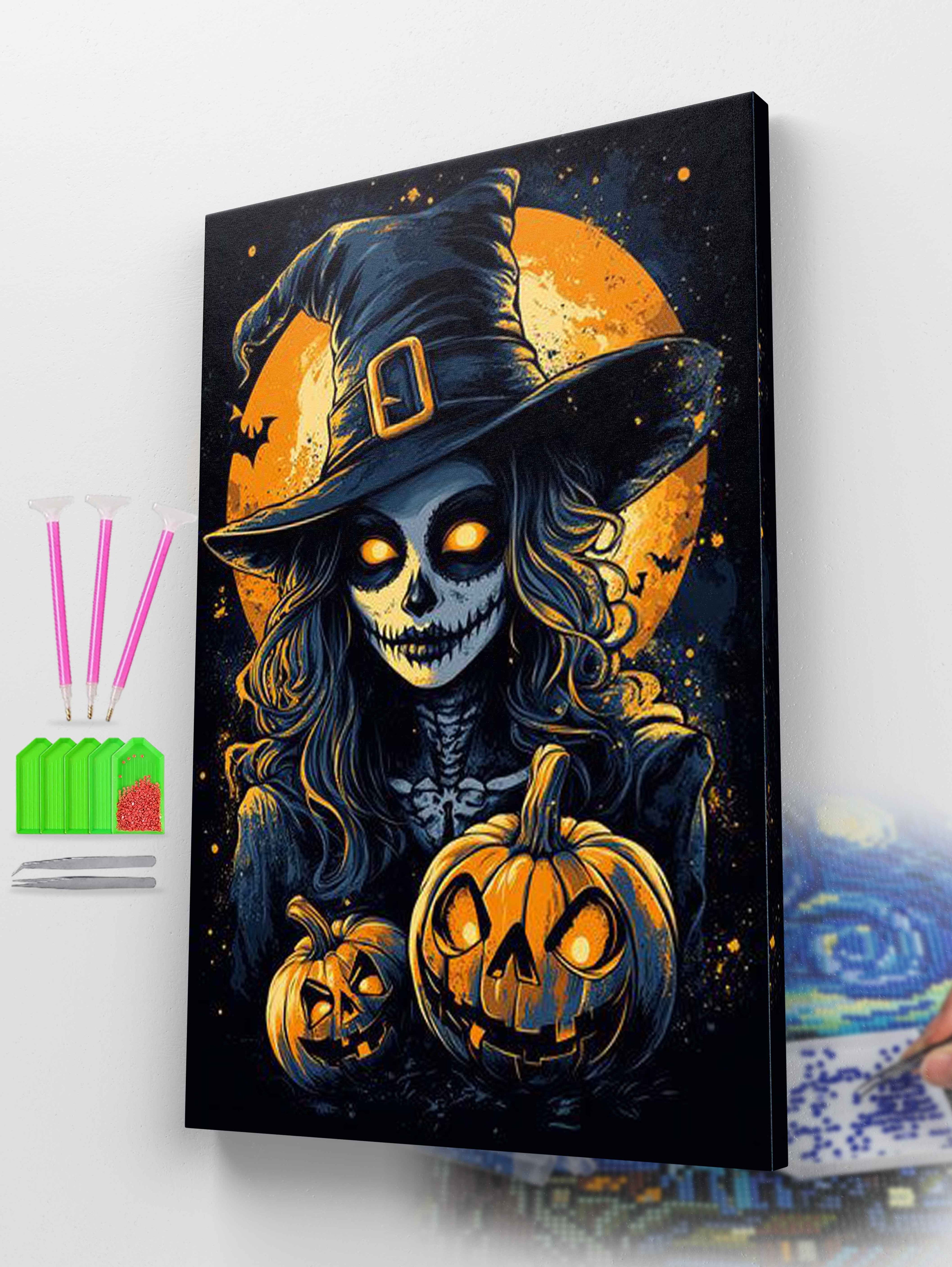 Skeleton Witch Halloween Art Diamond Painting Kit