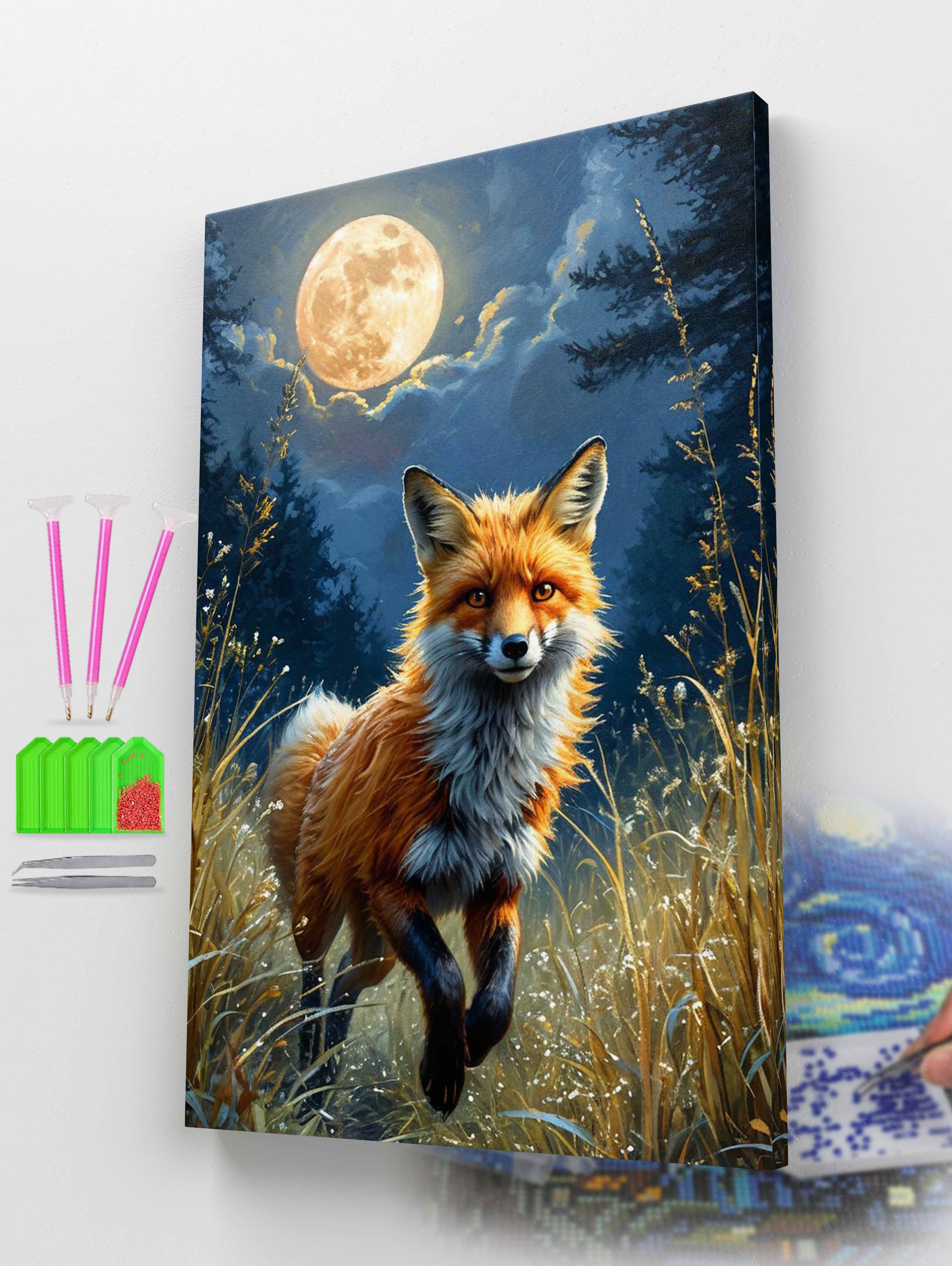 Fox Under Moonlight Diamond Painting Kit