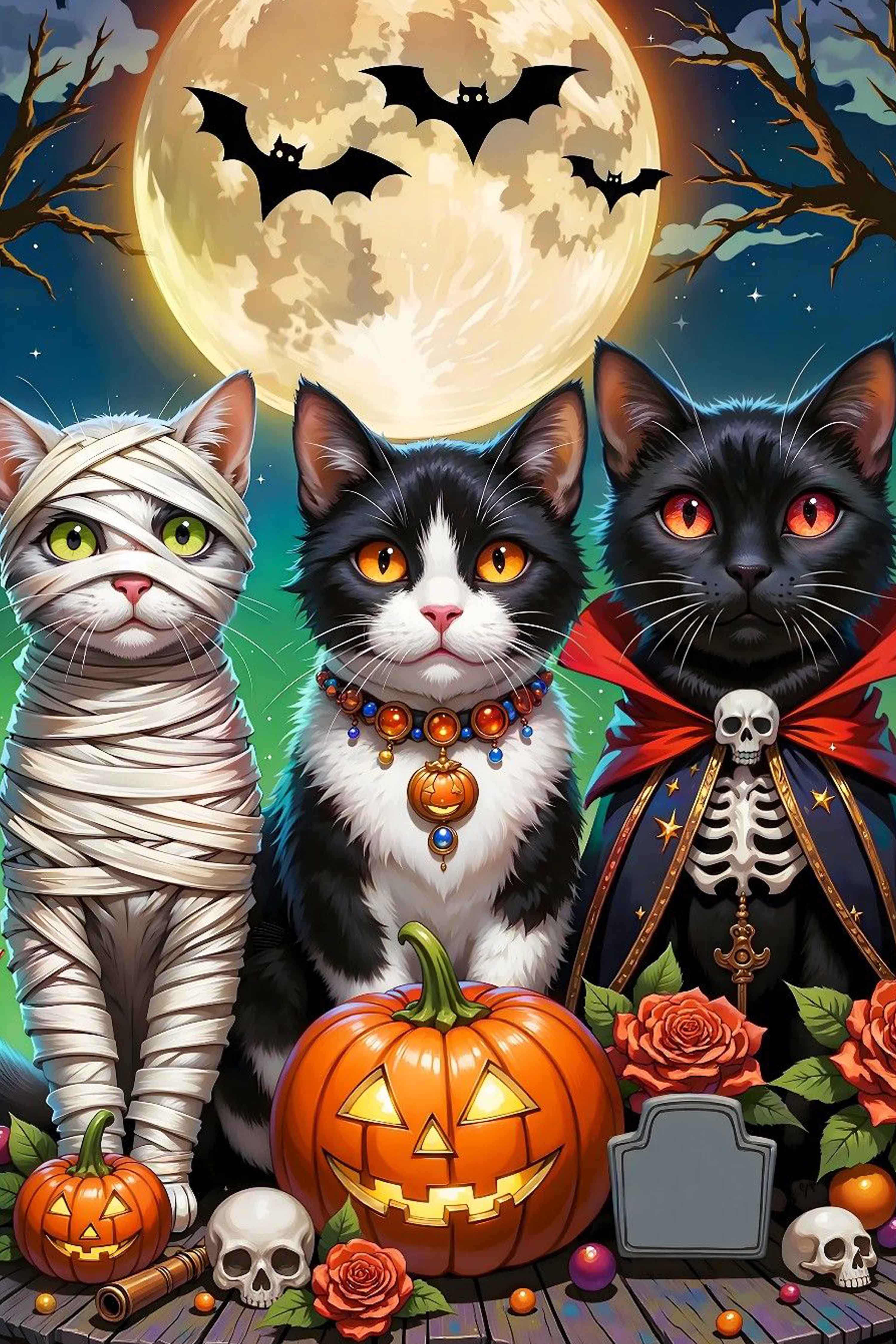 Black Cats Halloween Decor Diamond Painting Kit