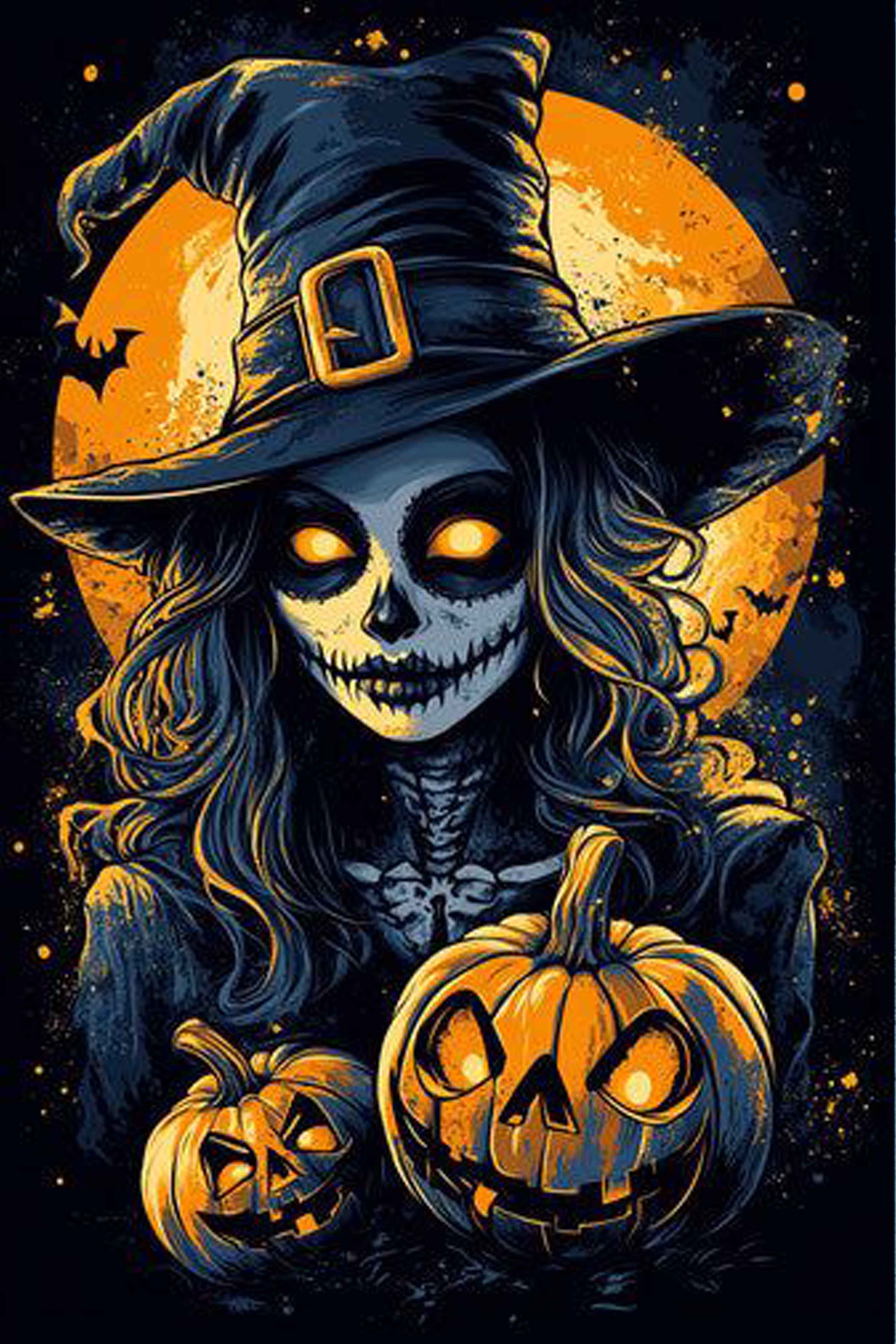 Skeleton Witch Halloween Art Diamond Painting Kit
