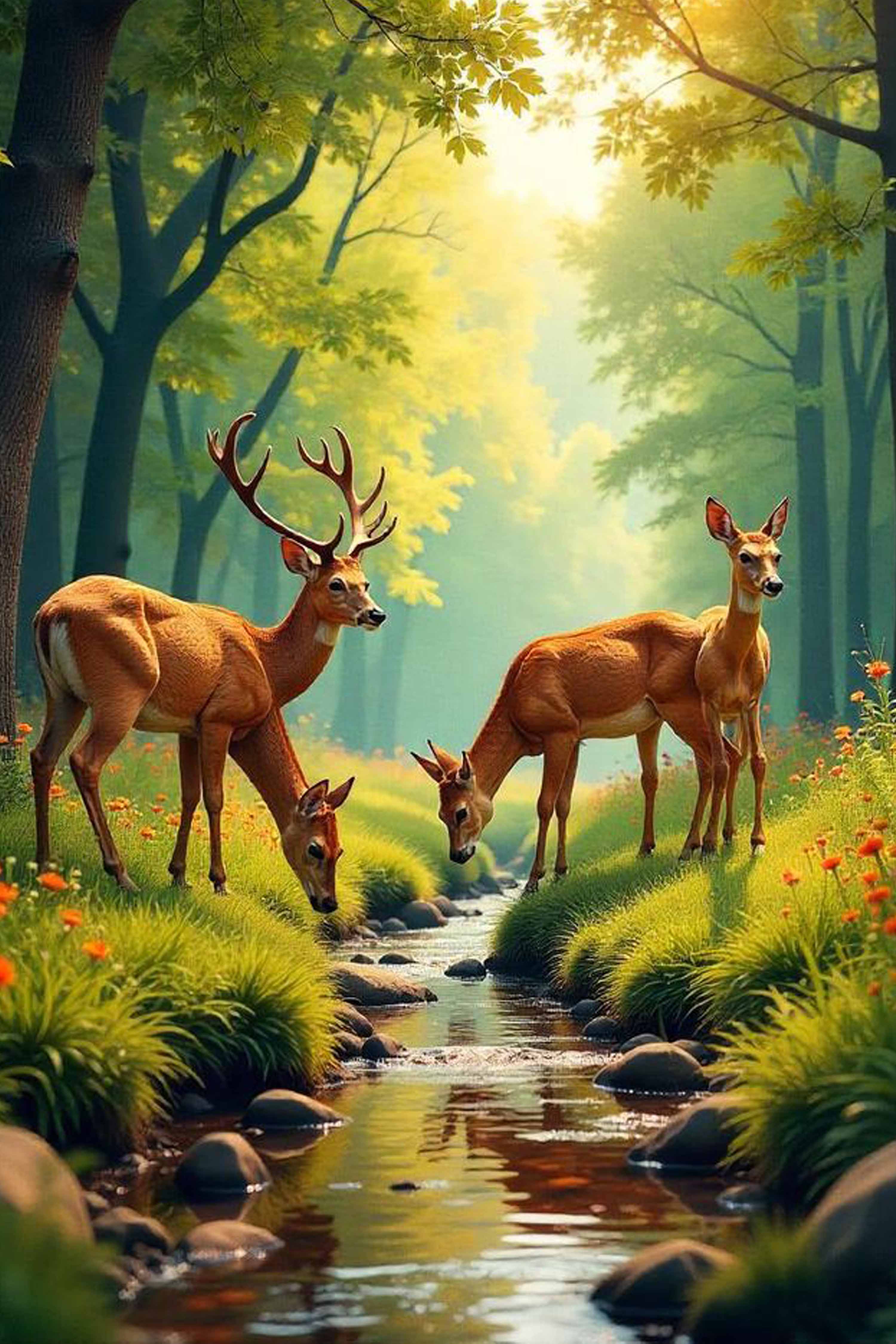 Four Deer in Forest Diamond Painting Kit