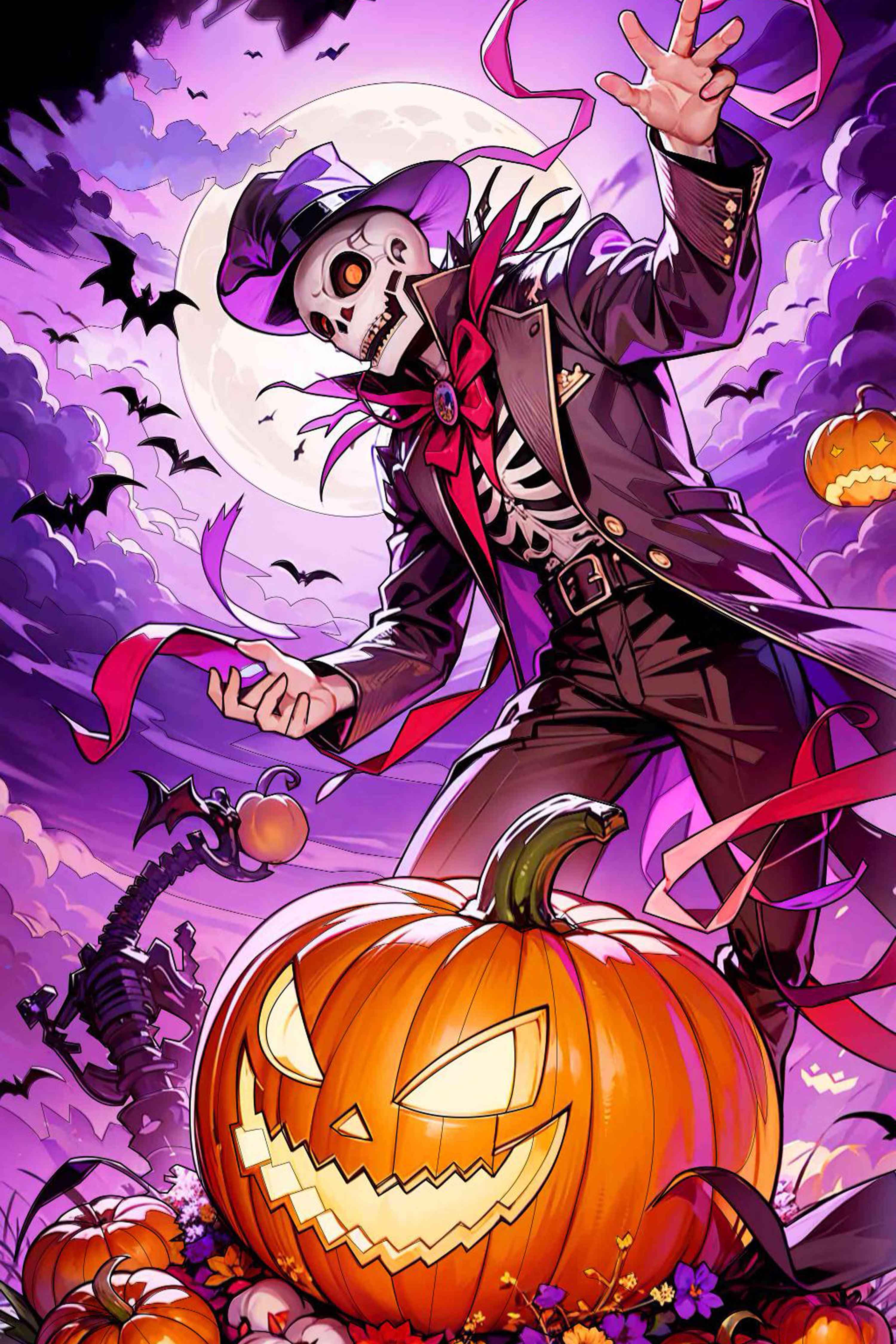 Spooky Skeleton with Pumpkin Diamond Painting Kit