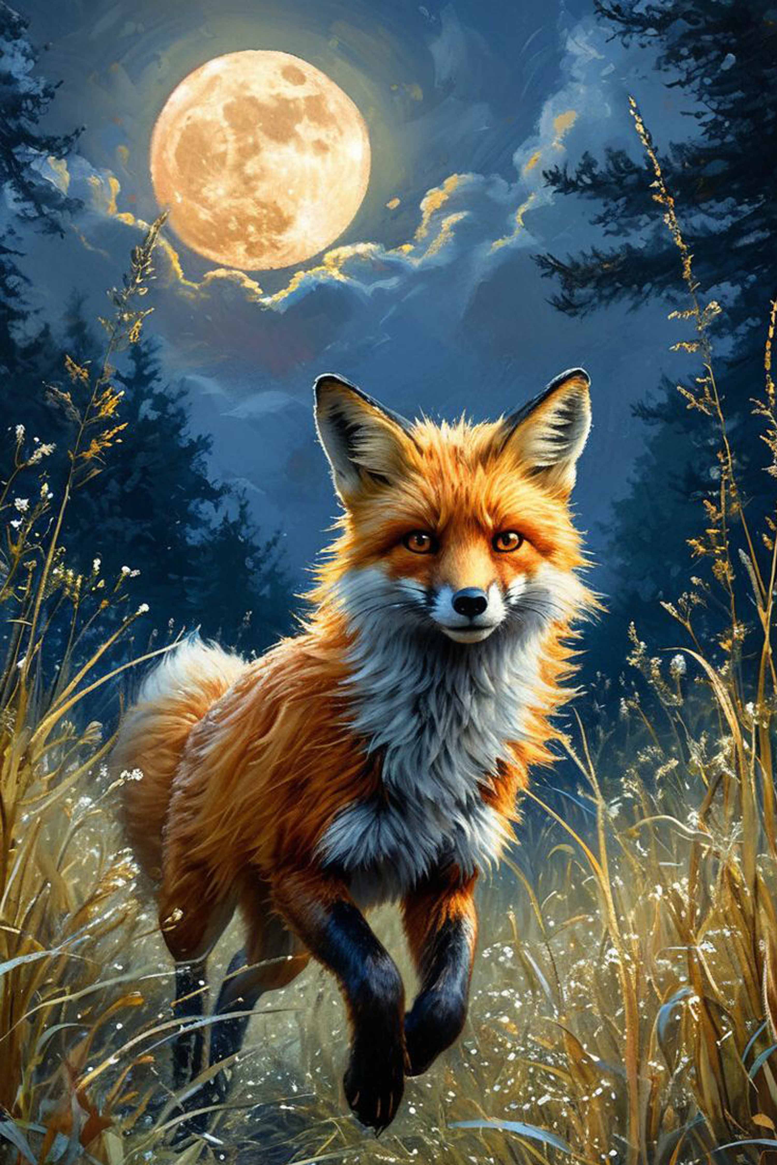 Fox Under Moonlight Diamond Painting Kit