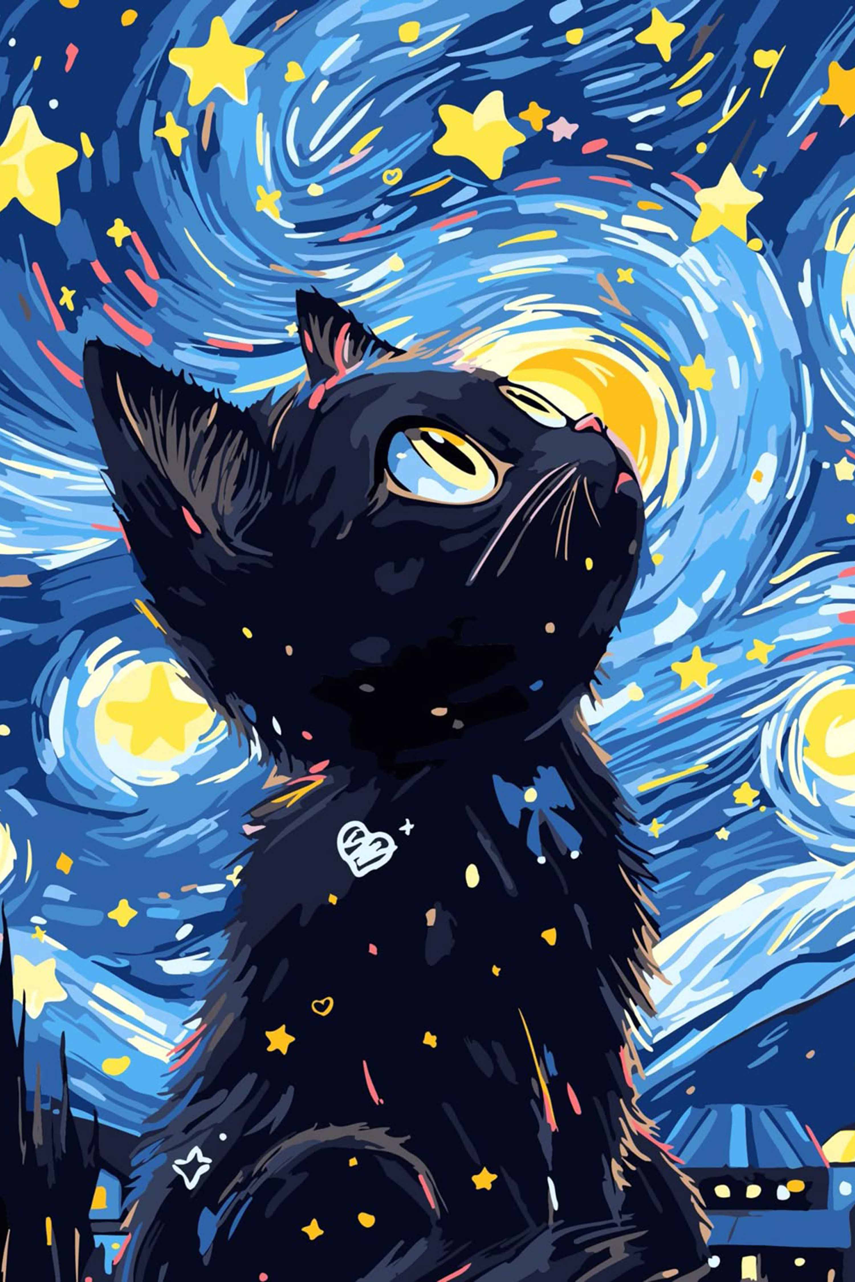 Starry Night Cat Diamond Painting Kit