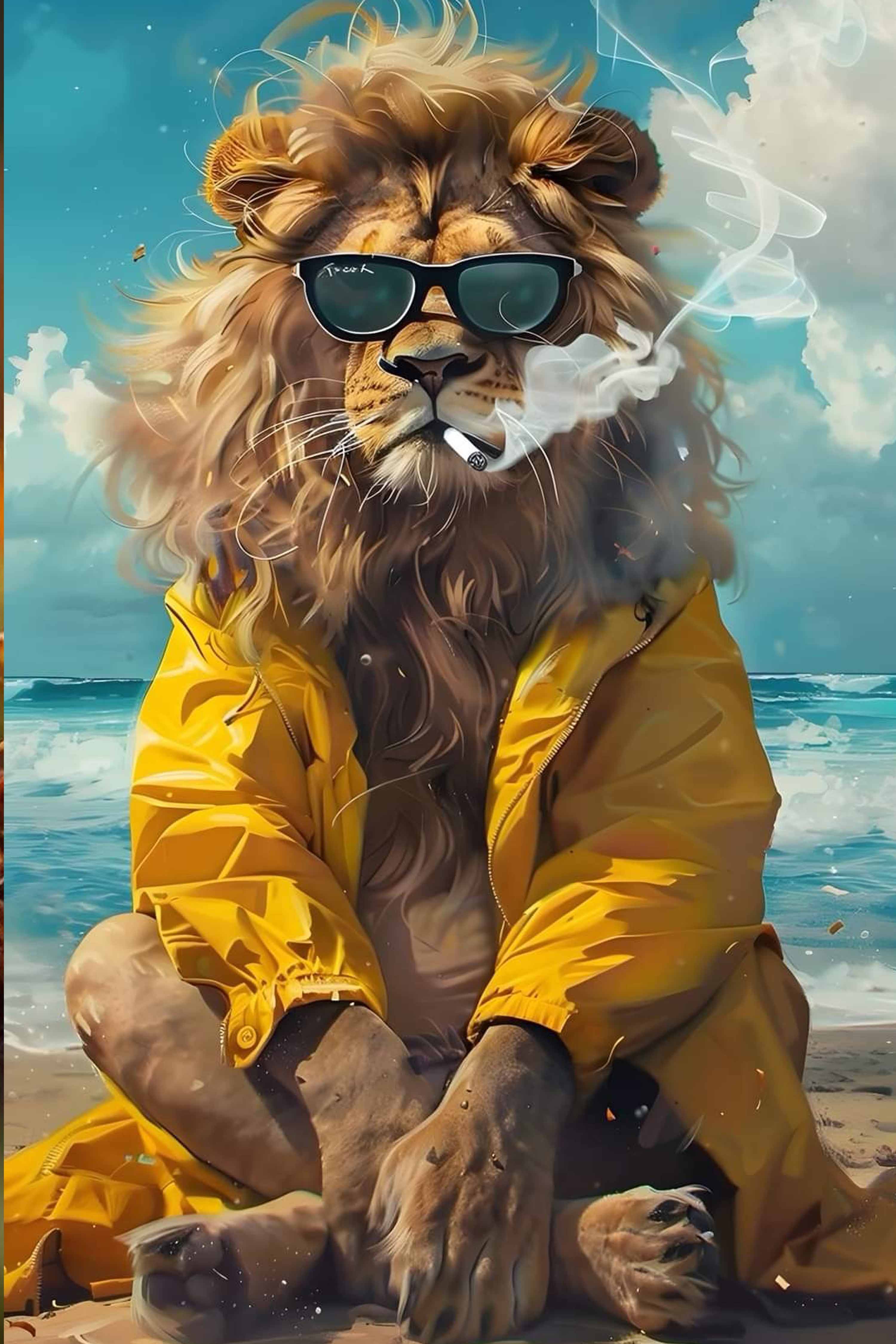 Cool Lion Smoking Diamond Painting Kit