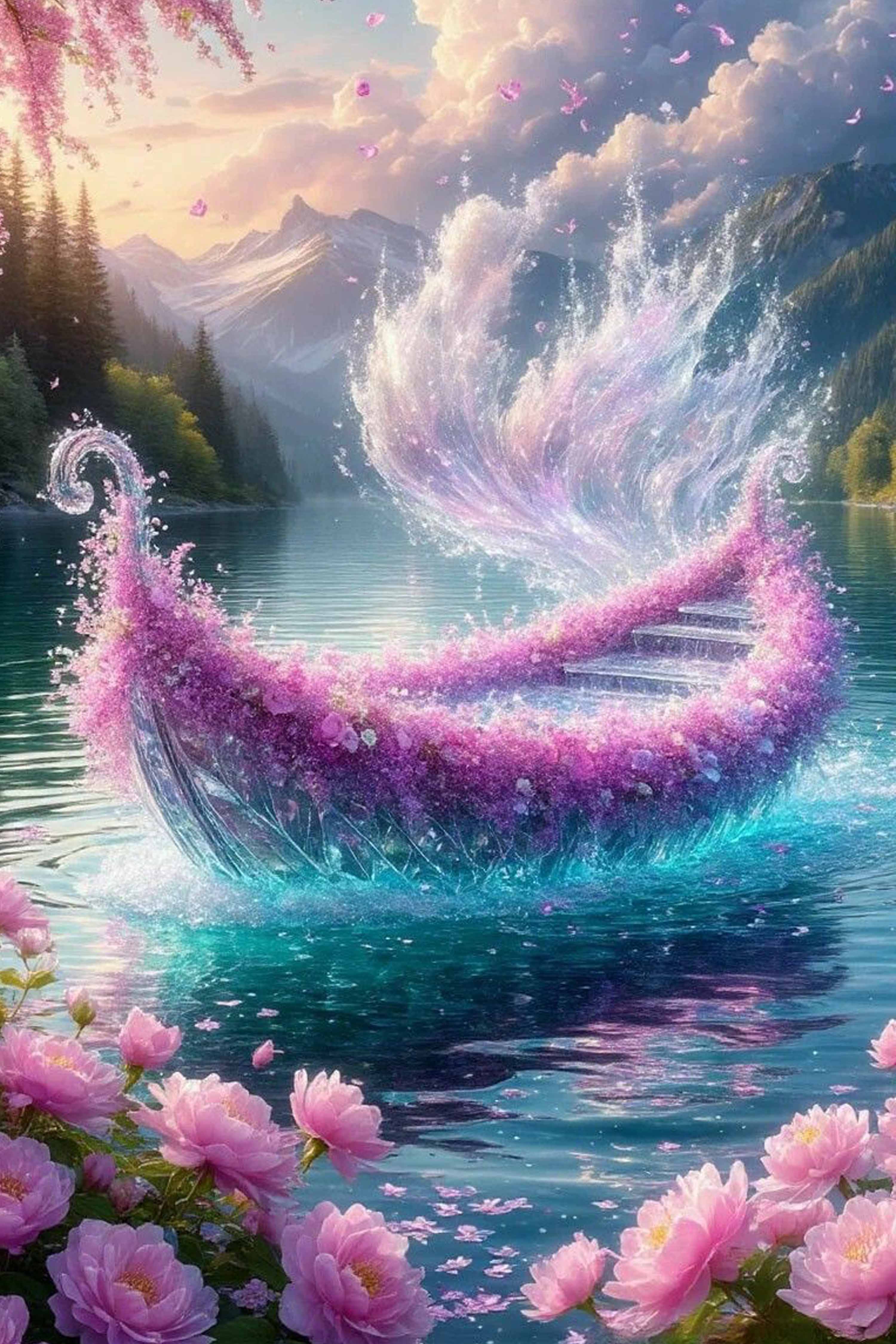 Dreamy Pink Flower Boat Diamond Painting Kit