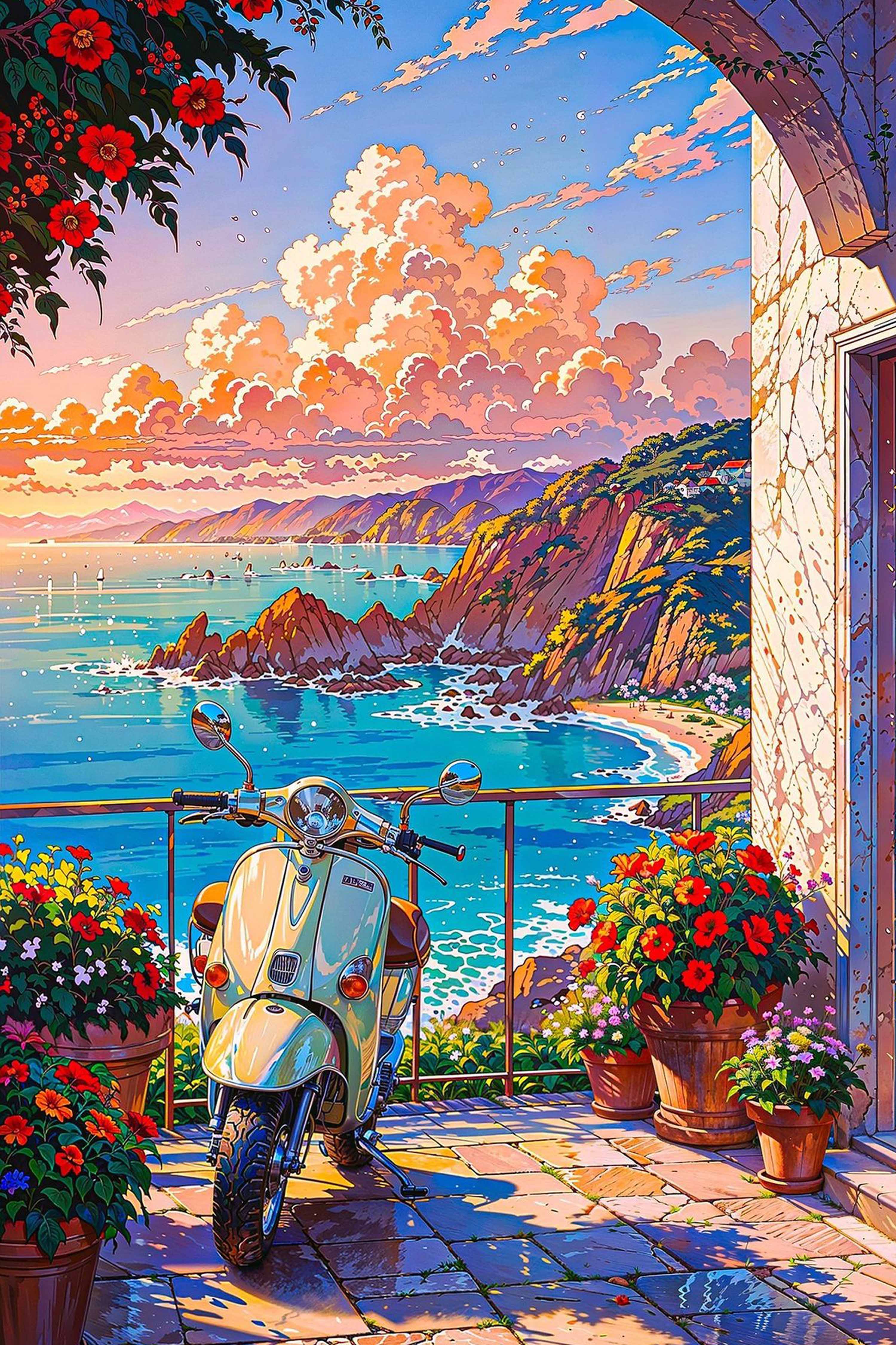 Balcony of Blossoms Diamond Painting Kit