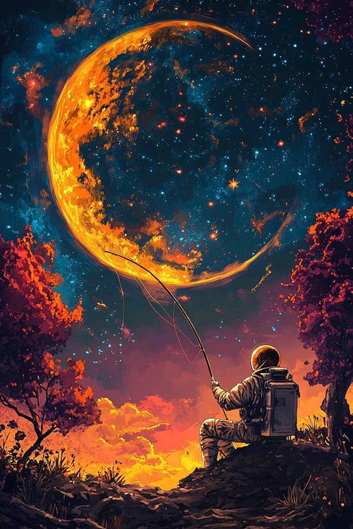 Astronaut Fishing the Moon Diamond Painting Kit